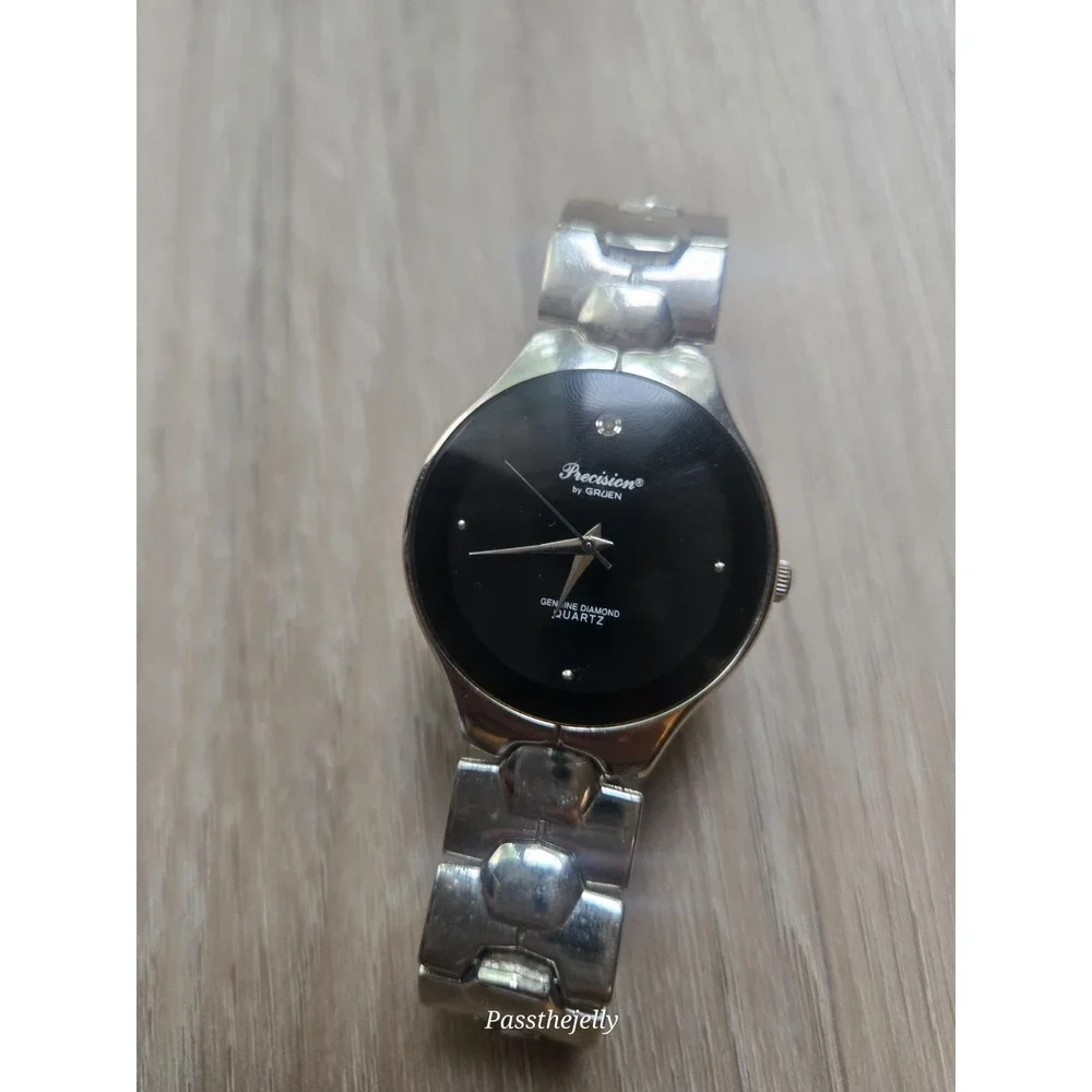 Precision by Gruen Wristwatch Silver Tone Analog Genuine Diamond Quart Men Watch